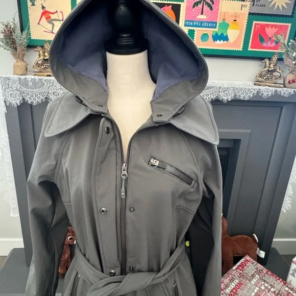 Athleta Women’s Gray Hooded Softshell trench Coat Size Large - Picture 2 of 8